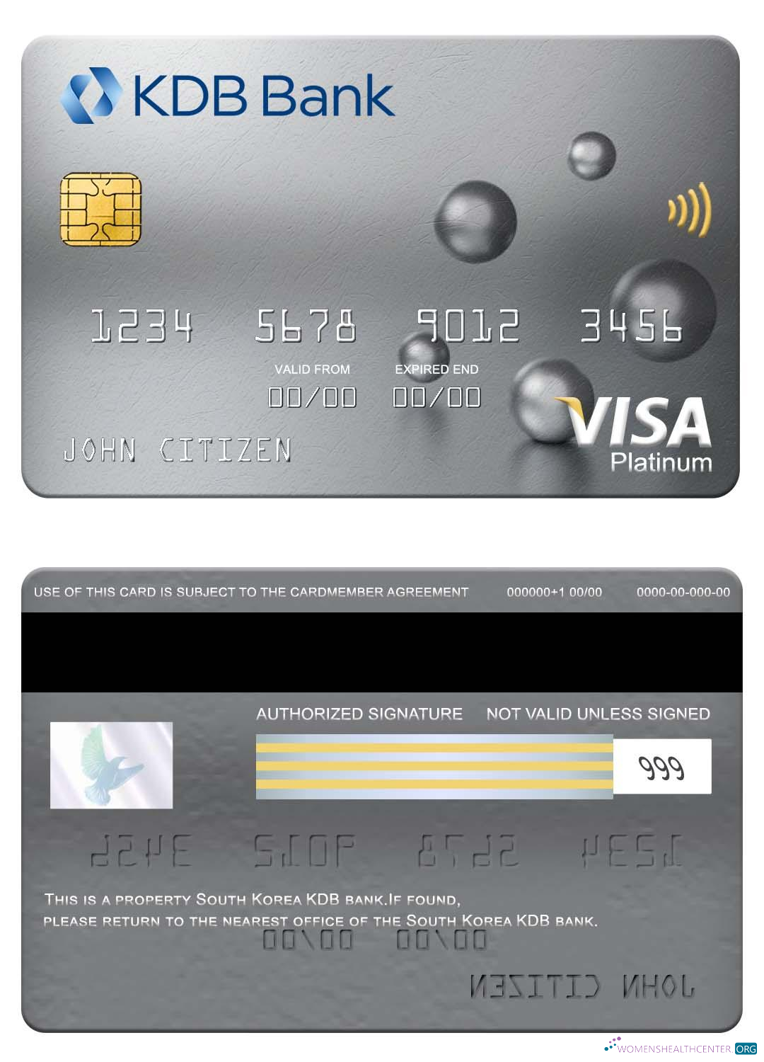 Download South Korea KDB bank visa platinum card Photoshop template